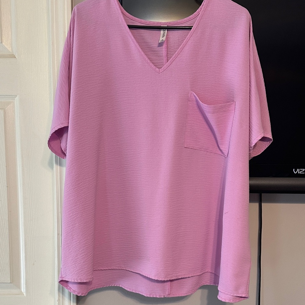 Zenana Outfitters Lilac V-Neck Blouse